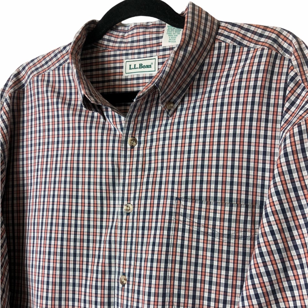LL BEAN VINTAGE MENS PLAID BLUE ORANGE LONG SLEEVE BUTTON DOWN SHIRT SIZE XL REG